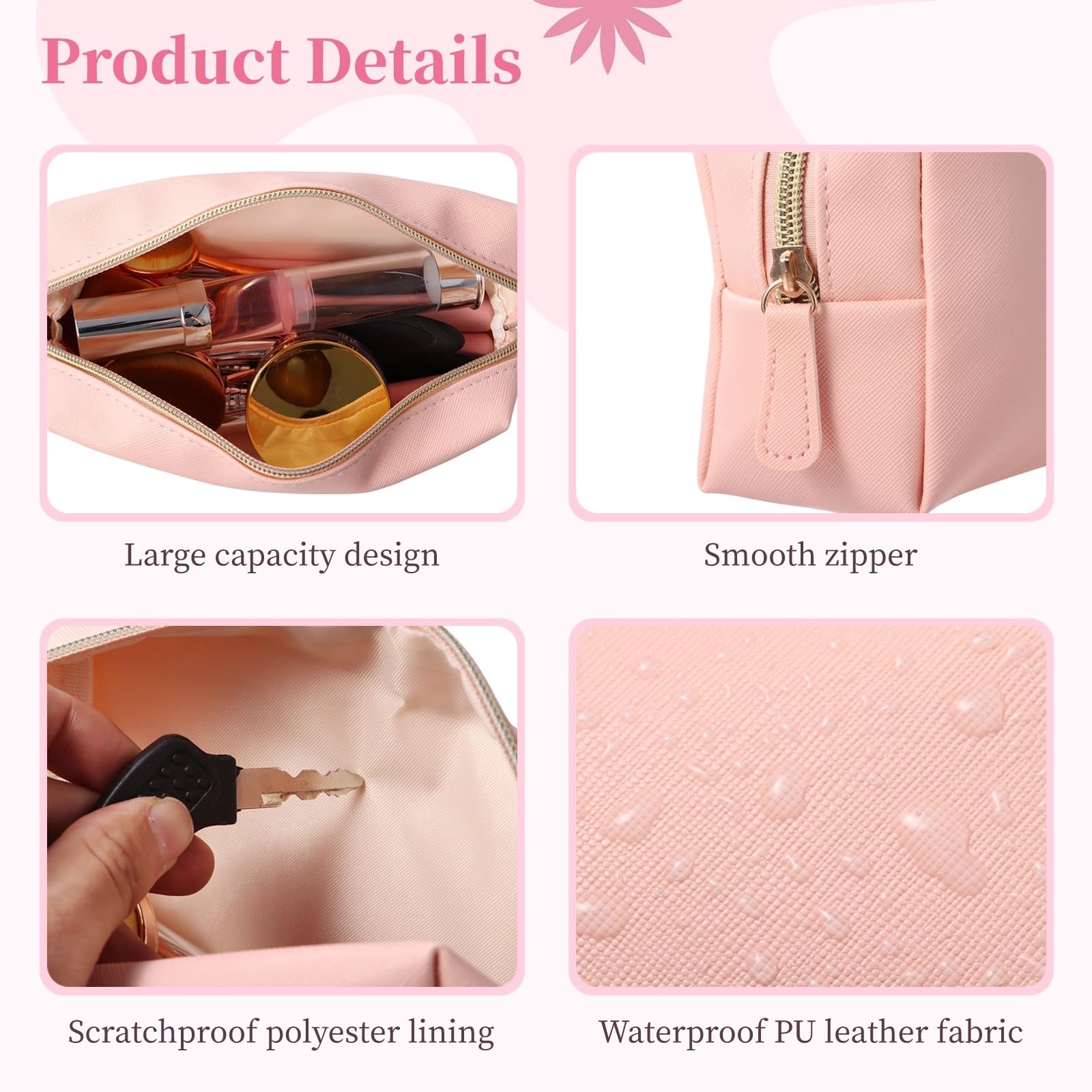 8 piccole borse per il trucco da donna, in pelle PU, sacchetti per cosmetici preppy, impermeabili, portatili, organizer per riporre oggetti quotidiani da viaggio