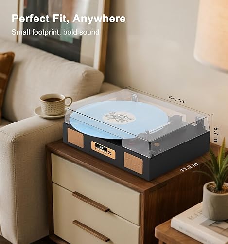 Miniatura 3 de Tocadiscos de vinilo vintage, tocadiscos de 3 velocidades con Bluetooth, grabación USBSD, altavoces estéreo integrados, salida RCA, pantalla