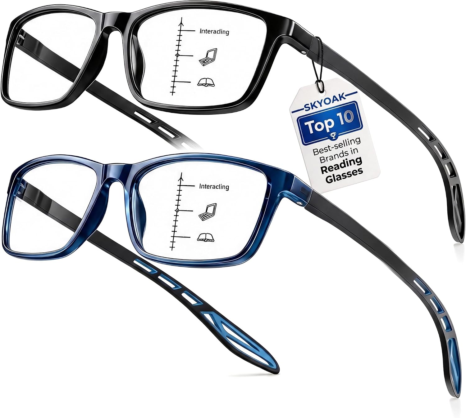 SKYOAK Extremely Comfortable Sporty Progressive Reading Glasses Men, 2.0x