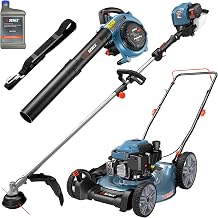 SENIX 4-Cycle Gas Outdoor Power Equipment Combo Kit 21-Inch Lawn Mower, 17-Inch Straight Shaft Weed Wacker & 26.5cc Leaf Blower 410 CFM No Fuel Mixing Required