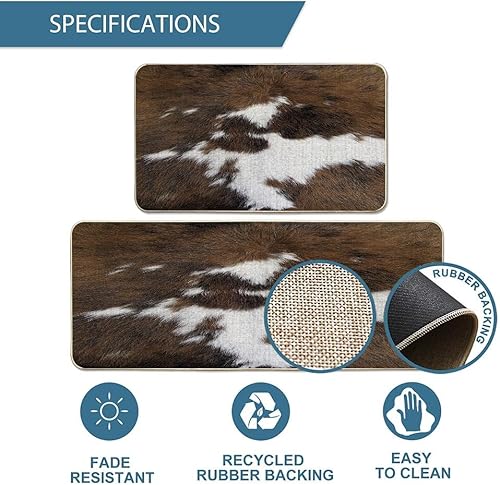 Miniatura 2 de TOMWISH Alfombra de cocina de Navidad con estampado de piel de vacuno, antideslizante, lavable, de 17 x 47 + 17 x 27 pulgadas, para cocina,