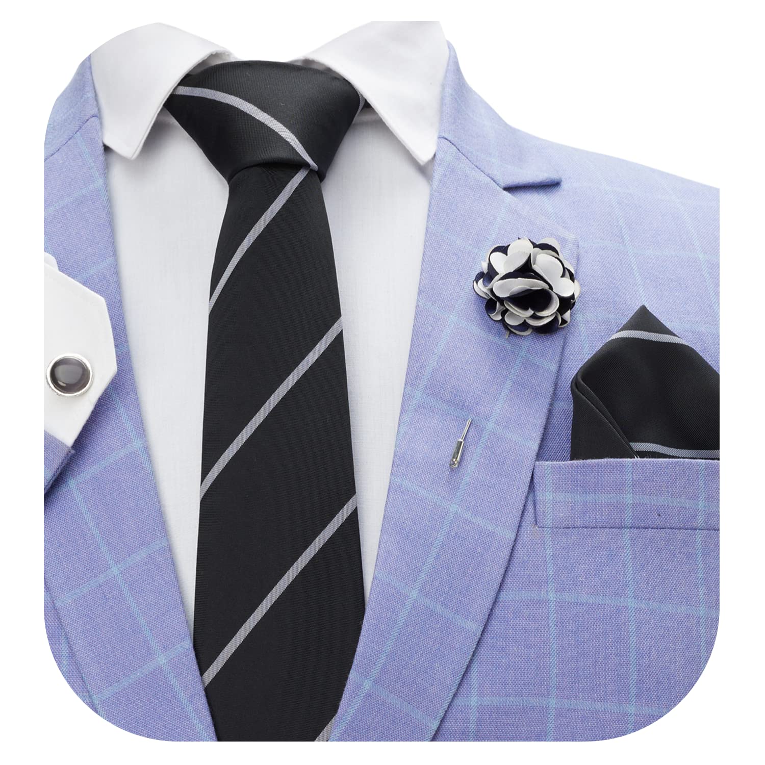 blacksmith Tie, Cufflink, Pocket Square, Lapel Pin, Set of 4 for Men [ Free Size ] (A12-BLACK)-picture-10