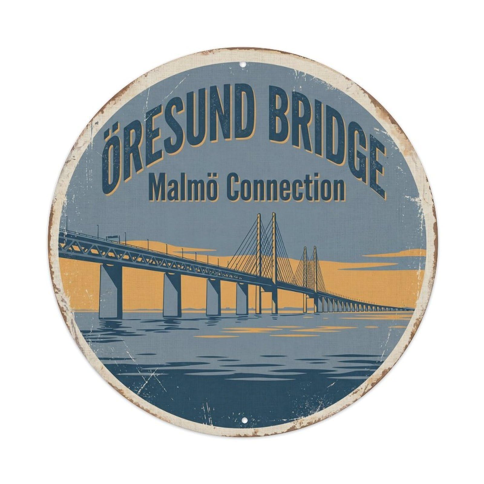 Bridge Engineering Hallway Connection Metal Tin Sign Plaque Wall Decor for Cafe, Club Bar, Office, Home Garden Round Metal Poster 8x8Inch