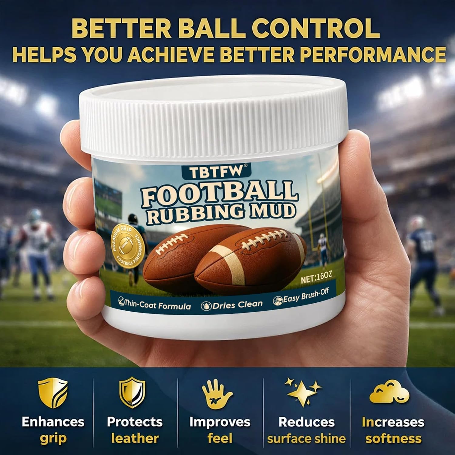 TBTFW 16oz Football Mud, Football Rubbing Mud, Increase Surface Friction and Improve Grip Control, Reduce Pitcher Errors