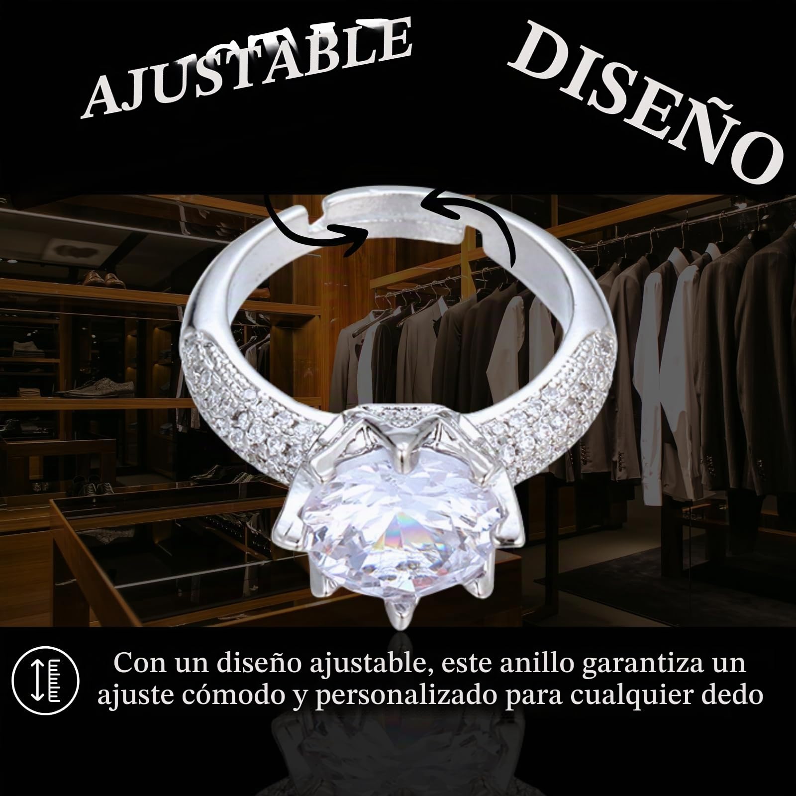 HALUKAKAH Anillo para Mujer con Moissanita D5,0 ct Plata de Ley 925 Baño en Platino con Certificado,Diamantes de Laboratorio Etéreos en Redondo Engaste Garras,para Compromisos,Bodas,Talla Ajustable