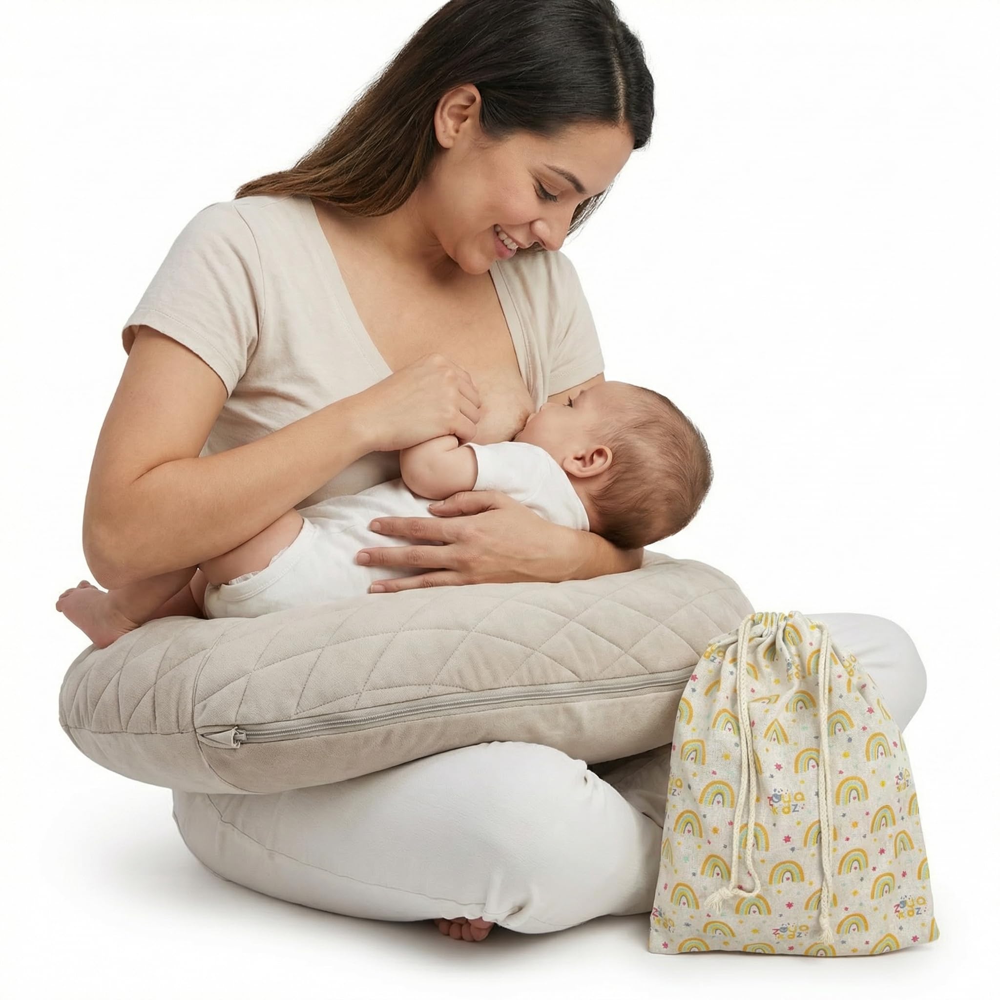 zoula kidz® Aufblasbares Stillkissen Klein - Stillmond Mondkissen Nursing Pillow für Reisen & Unterwegs - Stillhörnchen mit OEKO-TEX Baumwollbezug - flexible Festigkeit & Höhe, waschbar & atmungsaktiv