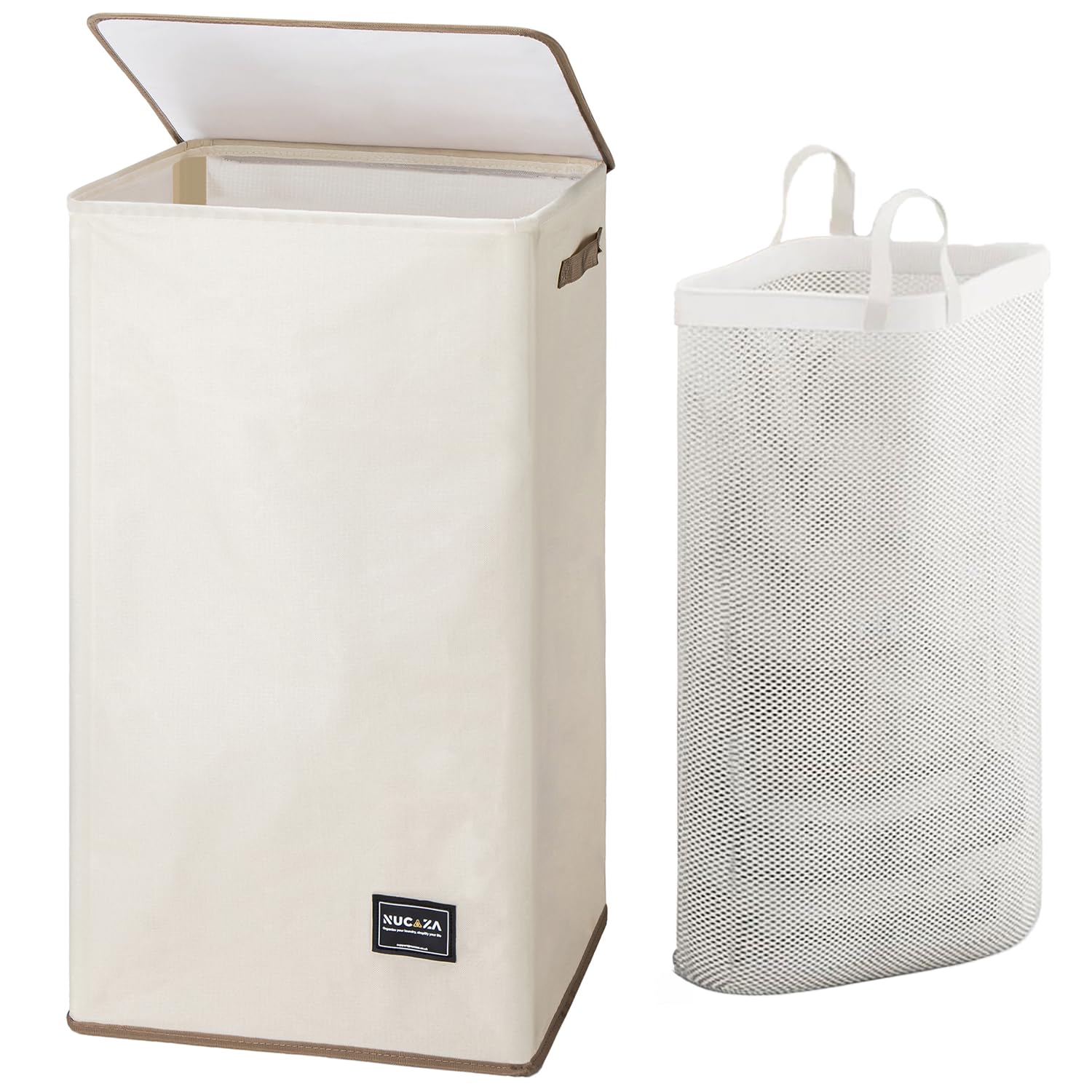 NUCAZA Large Laundry Basket with Lid and Laundry Bag, 100L Foldable Washing Basket