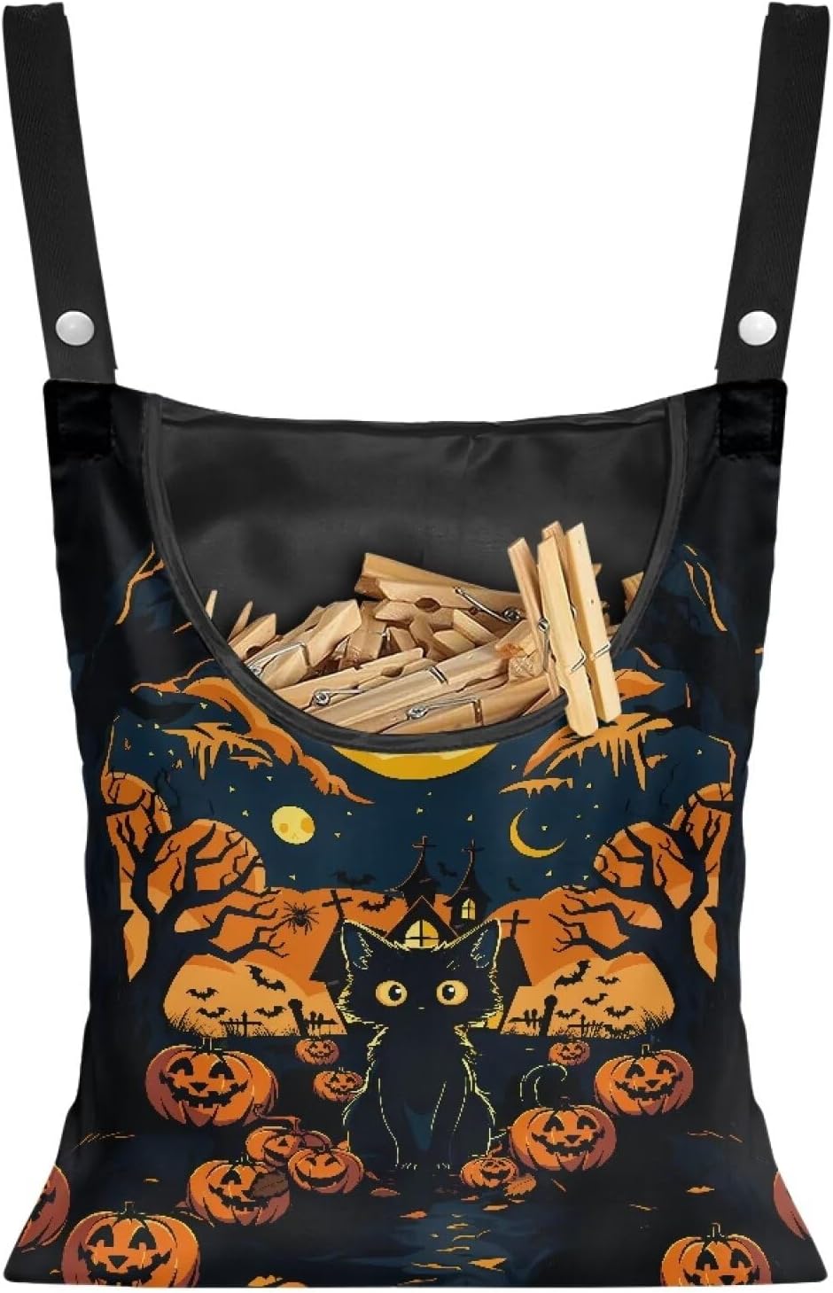 Psesaysky Cat JackO'Lantern Clothes Pin Hanging Bag