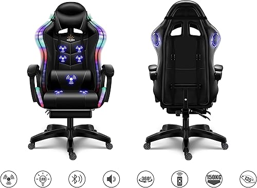 Miniatura 4 de RGB Gaming Chair with Massage and Footrest, Ergonomic Pro Computer Chair with LED Lights and Speakers, High Back Music Video Chair with Lumbar
