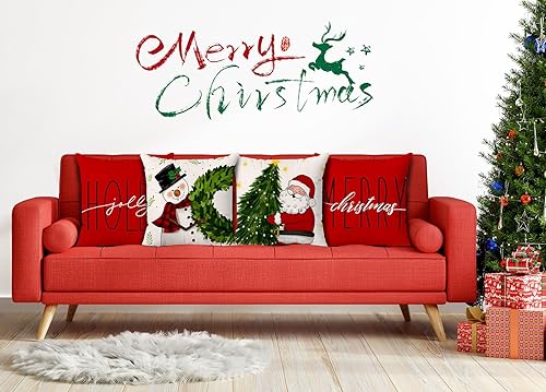 Miniatura 2 de Brightown Juego de 4 fundas de almohada rojas de Navidad de 18 x 18 pulgadas, decoración de Navidad, decoración de vacaciones de invierno, funda de