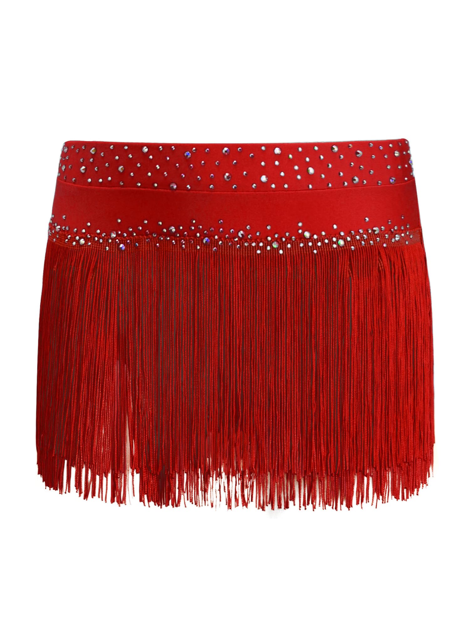TiaoBug Falda De Baile De Tango De Salsa Latina con Flecos para Niñas Faldas De Cintura Elástica Falda Corta Brillante De Baile Jazz