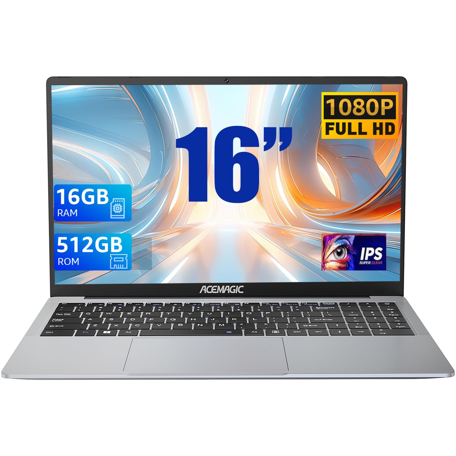 ACEMAGIC PC Portatile 16", 16GB RAM 512GB SSD Laptop Processor N95 (fino a 3,4Ghz) Notebook Computer Portatile 1920 * 1200 IPS UHD Tipo C, USB 3.2, 2.4G+5G WIFI, BT5.0(Grigio) Peso: 1,7 kg