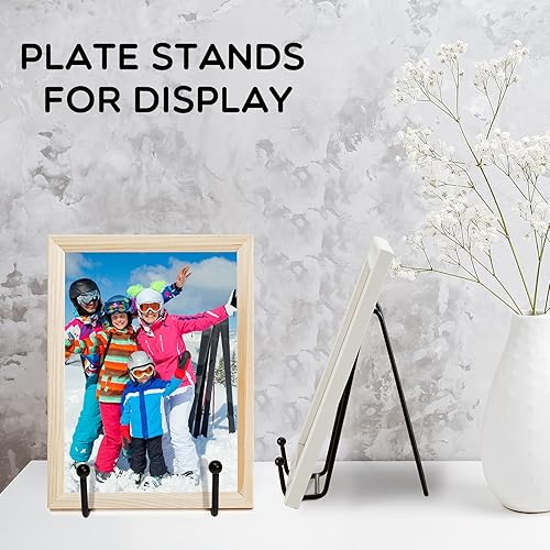 Miniatura 5 de Paquete de 10 soportes de placa de 2 tamaños para exhibidores de fotos de 4 6 pulgadas, soporte de metal negro para marco de fotos, placa