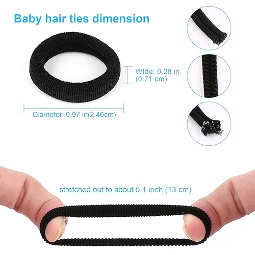 Miniatura 2 de 300 ligas negras para el pelo  Cola de caballo de algodón para bebés, bandas suaves y sin daños, 1.1 pulgadas de diámetro, elásticas sin costuras,
