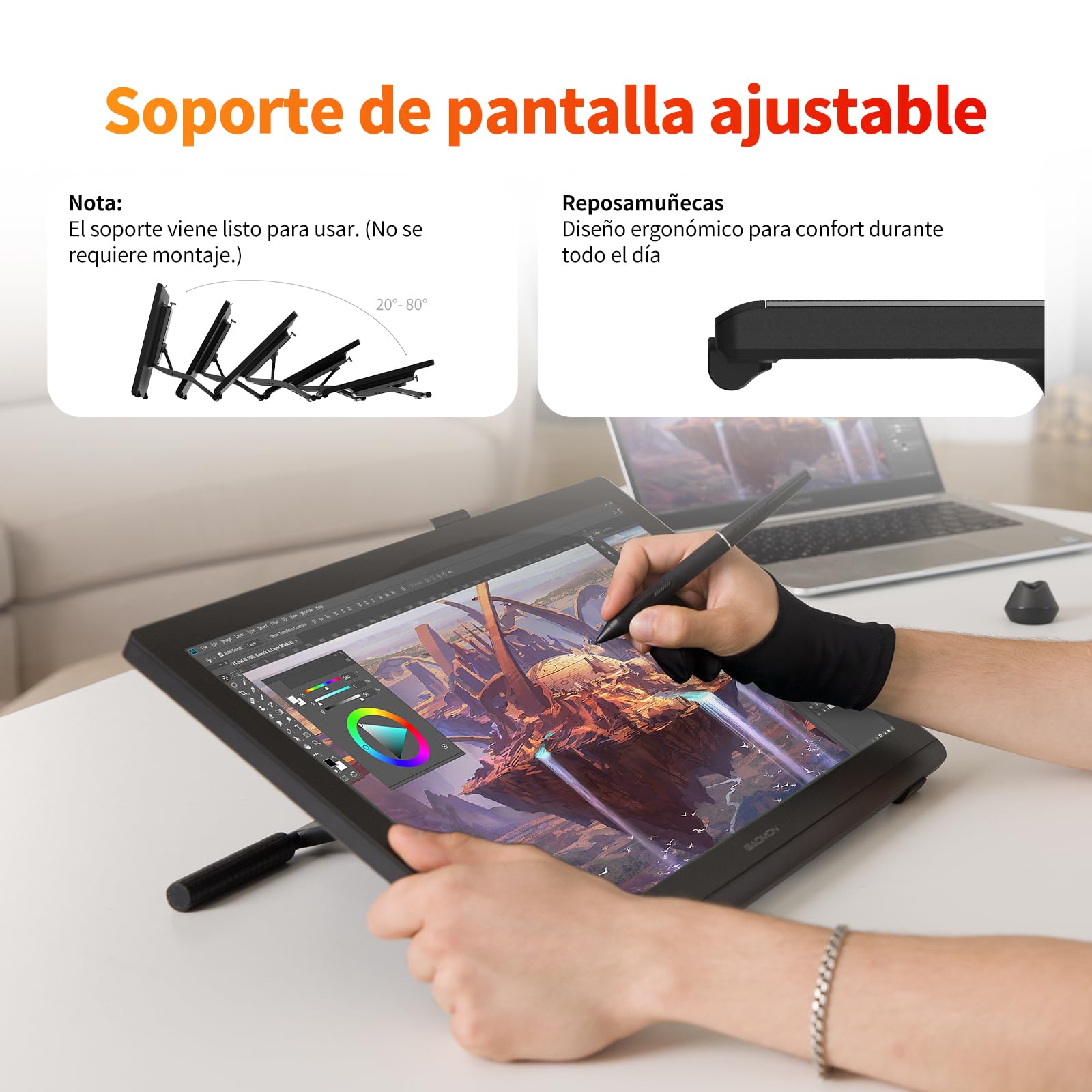 GAOMON Pro 19 Tableta Gráfica con Pantalla 18.4" 4K UHD, Lápiz G-Pro 16384 Niveles De Presión E Inclinación, Pantalla Laminada, Color Profesional, Compatible Windows/Mac
