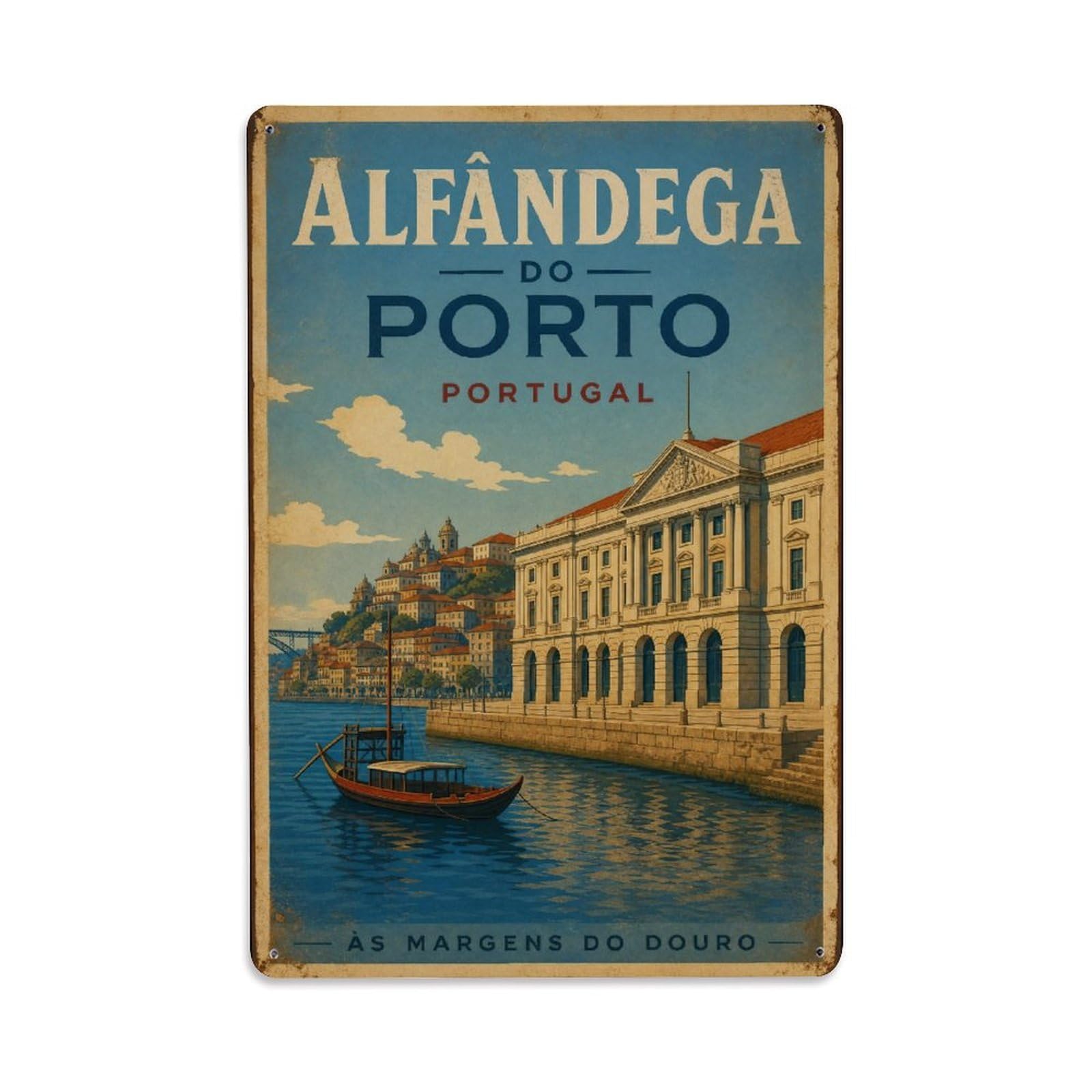 Huiyhb 8X12inch(20X30cm) Vintage Travel Alfandega Riverside Historic Building Portugal Metal Tin Sign
