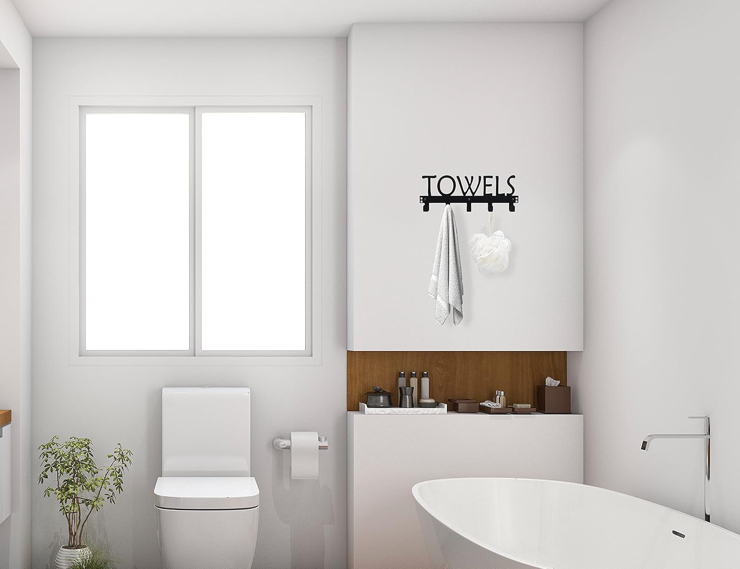 Over The Door Towel Racks with 5 Hooks, Dual-use Towels Holder for Bathroom , Black Metal Towel Hanger for Door and Wall Mounted