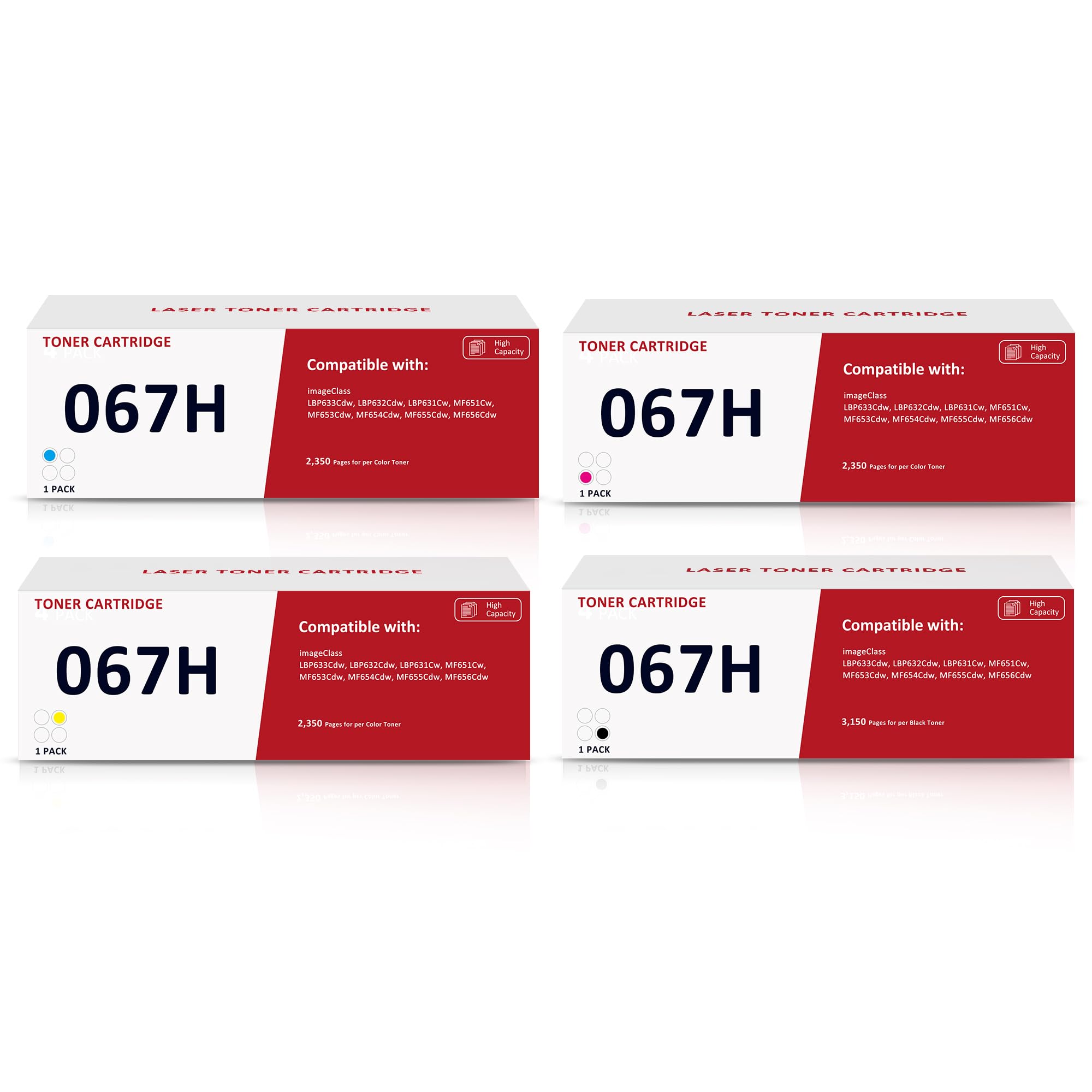 067H 067 High Yield Toner Cartridge Compatible Replacement for Canon 067 067H Toner Cartridges for Canon Color imageCLASS MF650C MF656Cdw MF653Cdw MF654Cdw LBP632Cdw LBP630C Printer 4 Pack