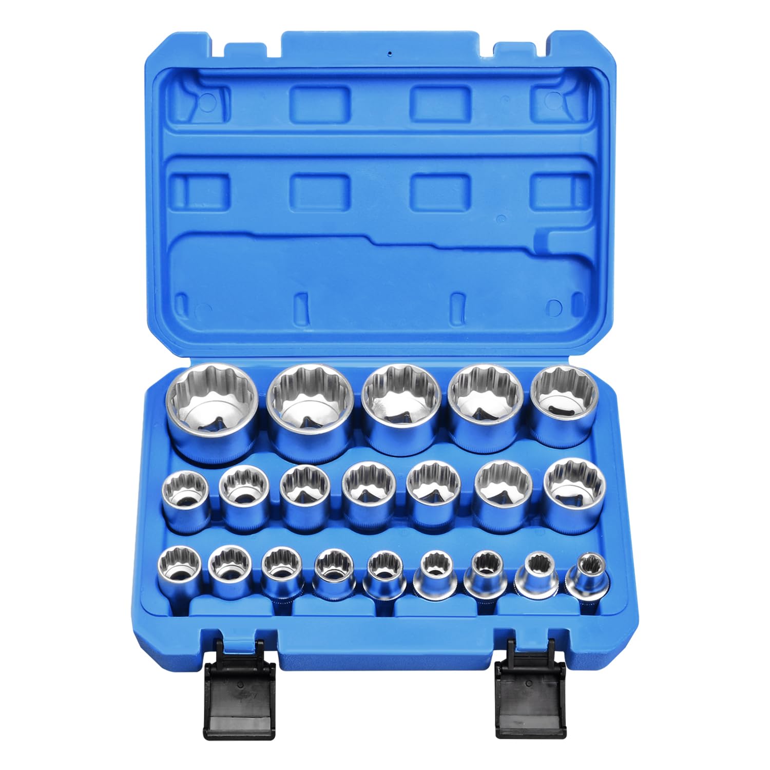 Zoomtools Dark 21Pcs Spline Socket Set, 1/2" Drive Metric 8-36Mm, 12 Point Cr-V Multi-Tooth Socket Kit