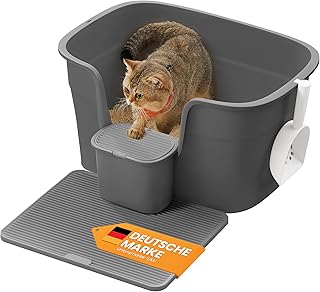 Feandrea Cat Litter Tray, Extra Large Cat Litter Tray, Multi-Cat Households, with High Side Walls, Cat Litter Mat, Storage Box, Scoop, for Large Cats, Slate Grey PPT003G02 product image