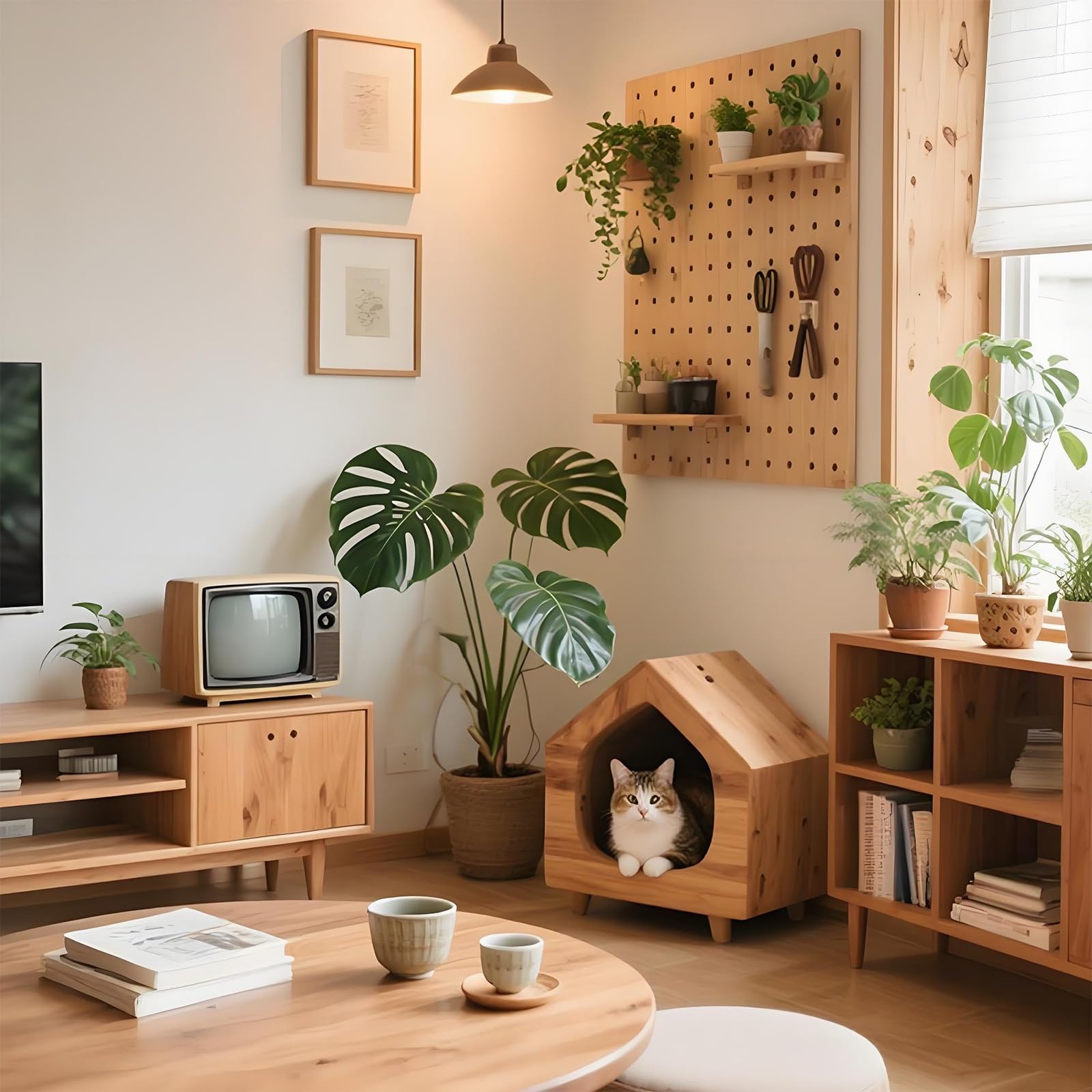 Holz-Stecktafel Zur Wandmontage, Diy-Hängeplatte, Holz-Pegboard-Kombinations-Wand-Organizer-Kit für Zuhause, Büro, Schlafzimmer(Green)
