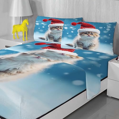 Miniatura 8 de Sábanas de ciervo tamaño Queen  Sábanas y fundas de almohada para árbol de Navidad  100% microfibra, estampado de alta cantidad de hilos, sábana