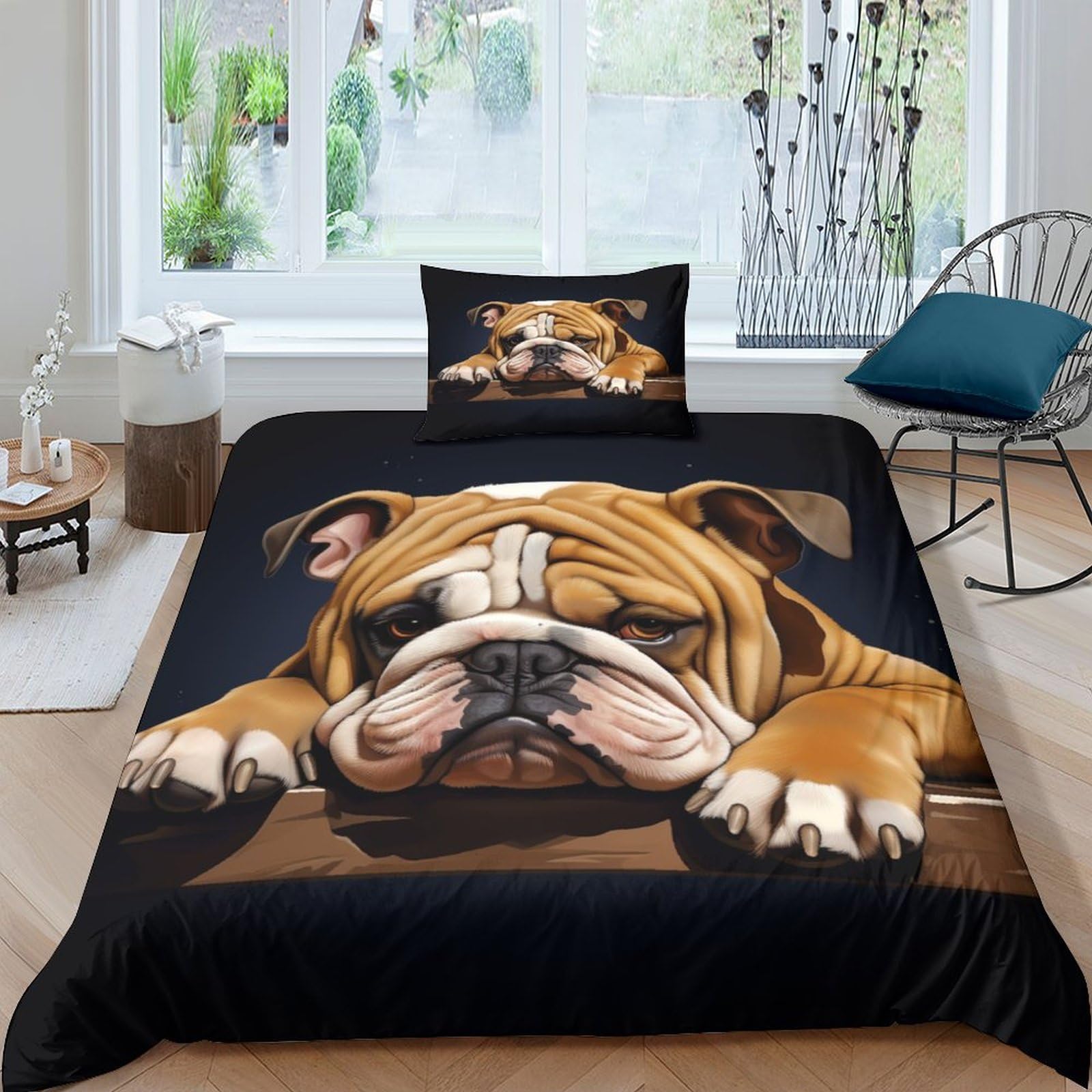 GAOYUCHUN English Bulldog Duvet Cover Sets 3 PCS Hotel Quality Quilt Cover Bed Sets Bed Covers with Pillowcases with Zipper Closure Ultra Soft Anti Allergic Microfiber Single（135x200cm）