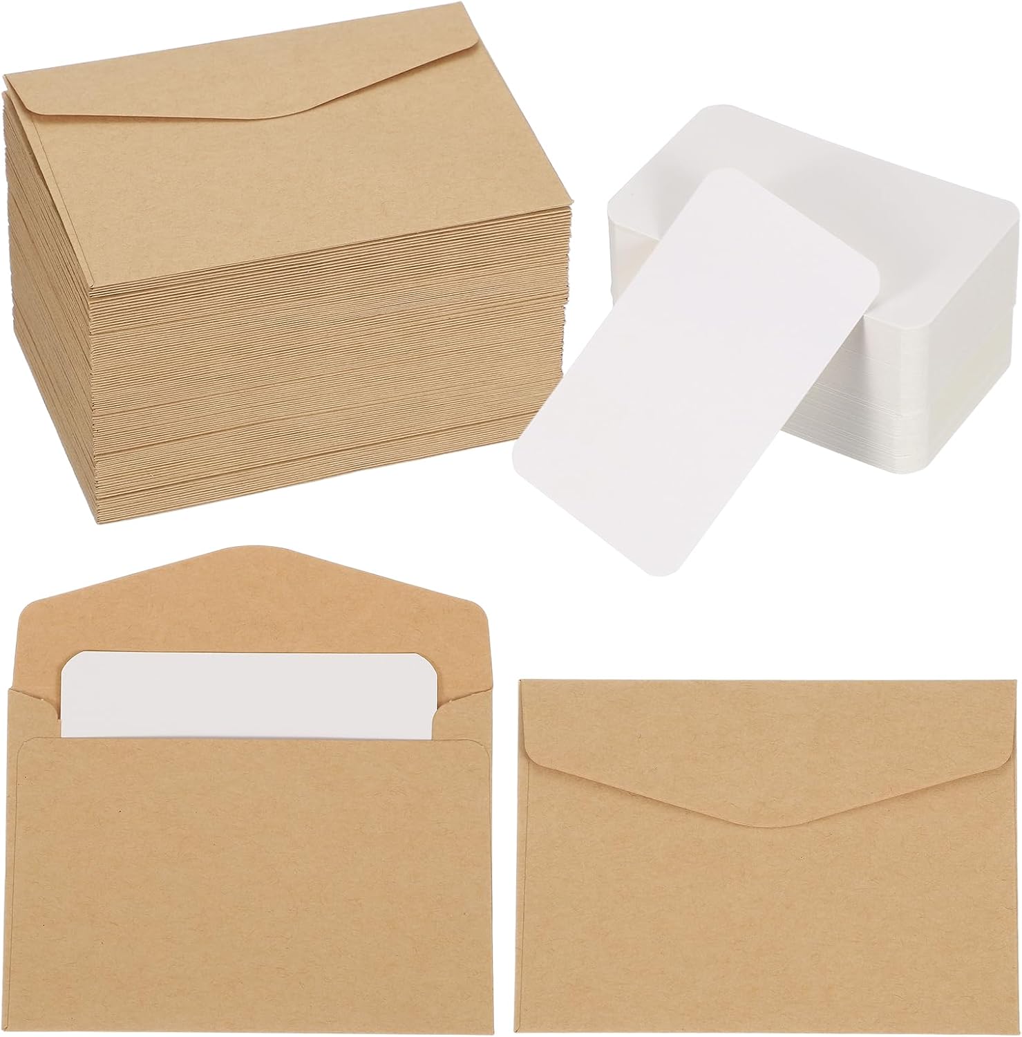 PATIKIL 200 Set Mini Envelopes with Blank Cards, 4.5x3.2" Blank Note Cards and Envelopes for Gift Wedding Invitation Graduation Holiday Thanksgiving Day Christmas, Cowhide