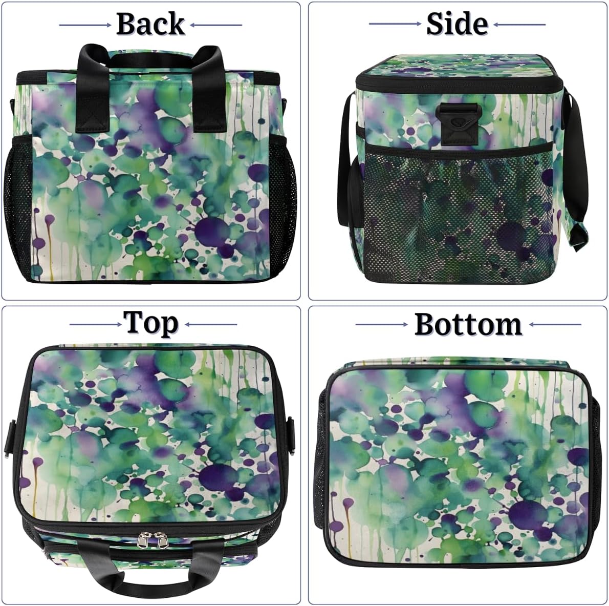 Multi Color Dots Insulated Picnic Backpack Lunch Box for Women Men Picnic Basket Tote Lunch Bag Picnic Bag Portable Lunch Bags for Picnic, Beach, Work, Trip,Office, Camp Colorful Ink Splashes