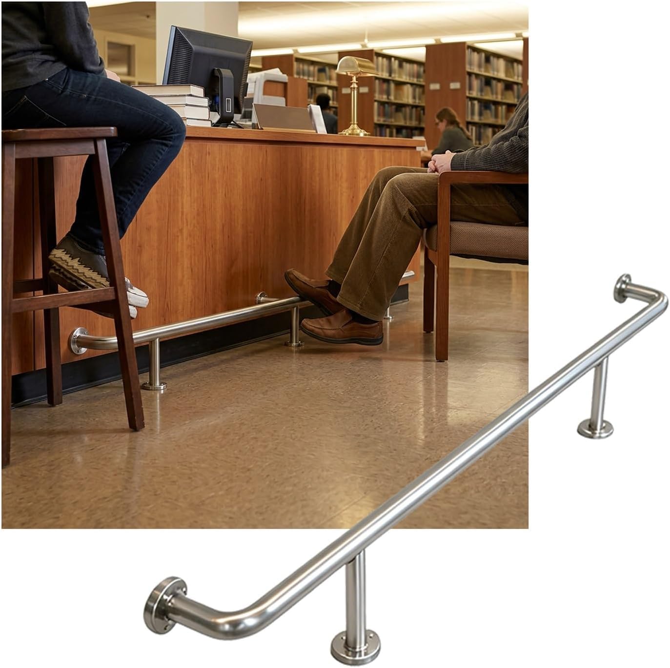 HGOuhK Bar Foot Rail Kit Stainless Steel Bar Foot Rail Kit 3.28ft~16.4ft Bars Feet Rails Bracket for Restaurant Kitchen Cafe Reception Desk(Silver,1.0M/3.28FT)