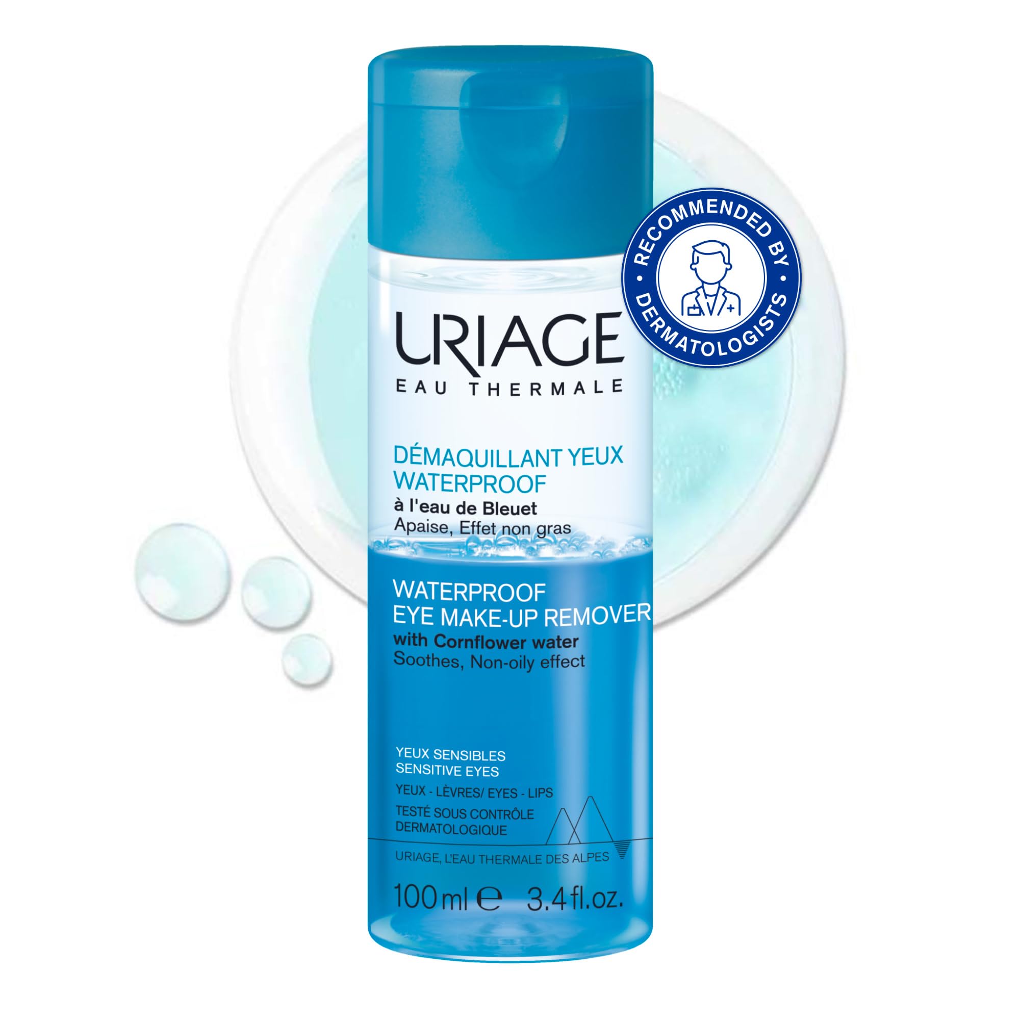 Uriage Biphase Waterproof Make-up Remover for Eyes, Lips & Face - Non-sticky & Non-oily Effect - Suitable for Sensitive Skin - Opthalmologically Tested - Fragrance-free - 100ml