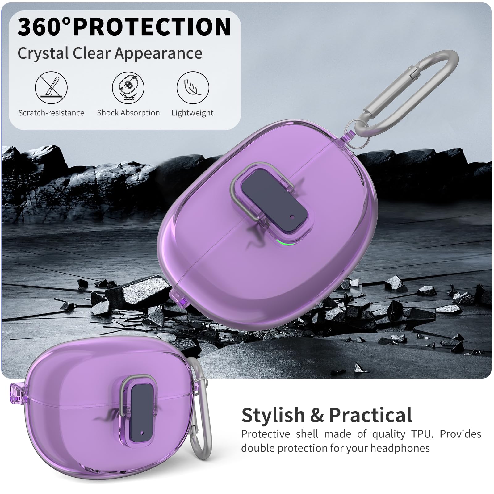[Bloqueo seguro] TUDIOW para auriculares Bose Ultra Open (2024), funda protectora de TPU transparente a prueba de golpes para auriculares inalámbricos Bose Open Ear con cordón y llavero (morado