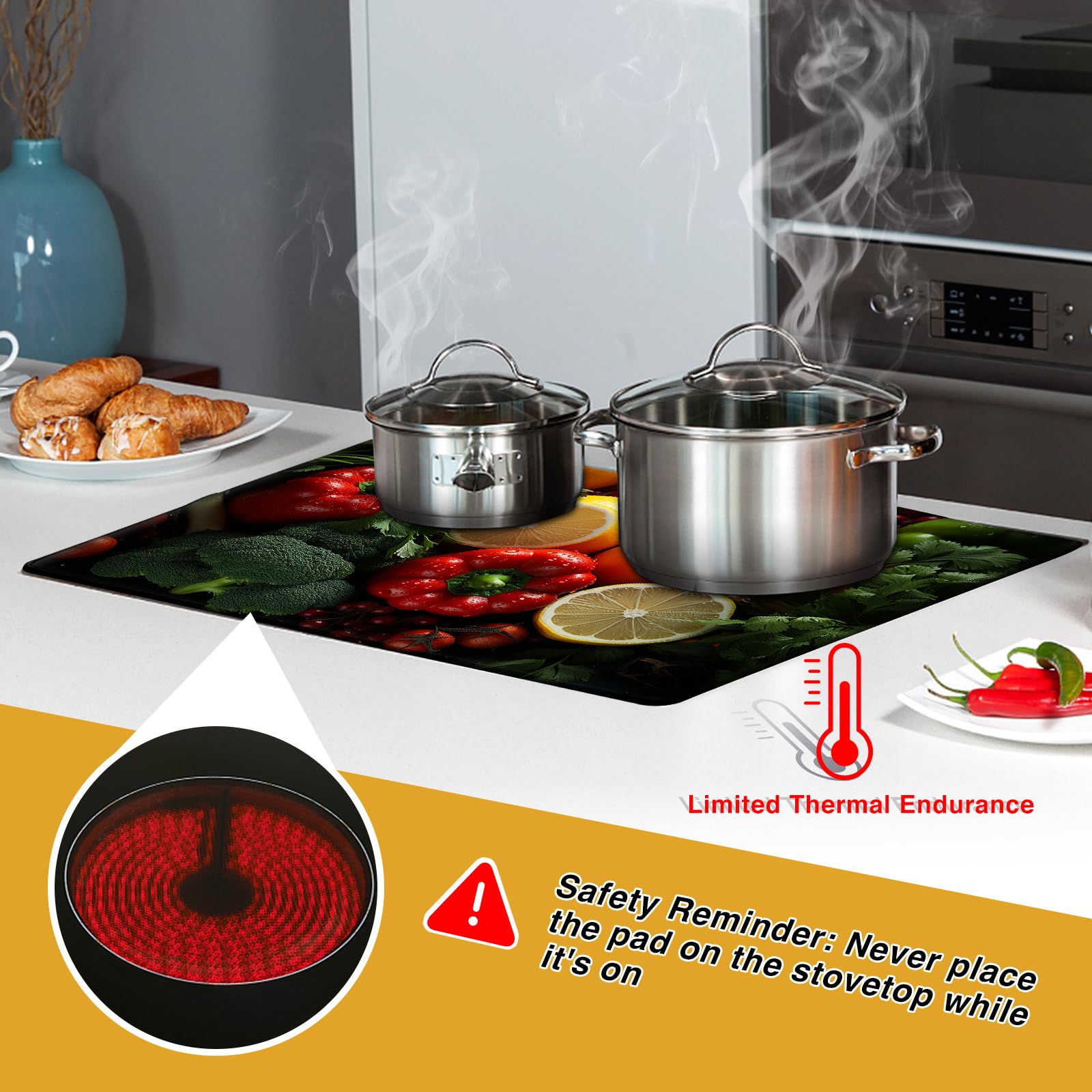 Tapis Protection Plaque Induction 61×53 Cm – Caoutchouc Naturel Résistant Chaleur 200°C, Anti-rayures & Antidérapant Pour Cuisson & Comptoir