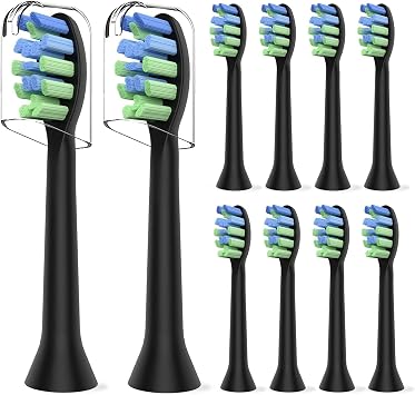 Replacement Brush Heads Compatible with 7am2m AM101/AM105 Sonic Electric Toothbrush - Medium Bristles Toothbrush Refills Compatible with 7am 2m, 10 Count, Black