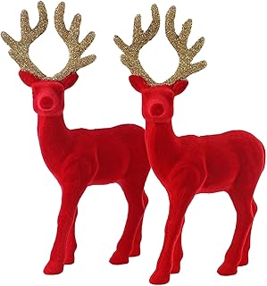 Christmas Reindeer Tabletop 2 Set 8.5" H Red Flocking Standing Deer Decorations, Indoor Decorative for Kitchen Mantle Shelf Office Home Décor