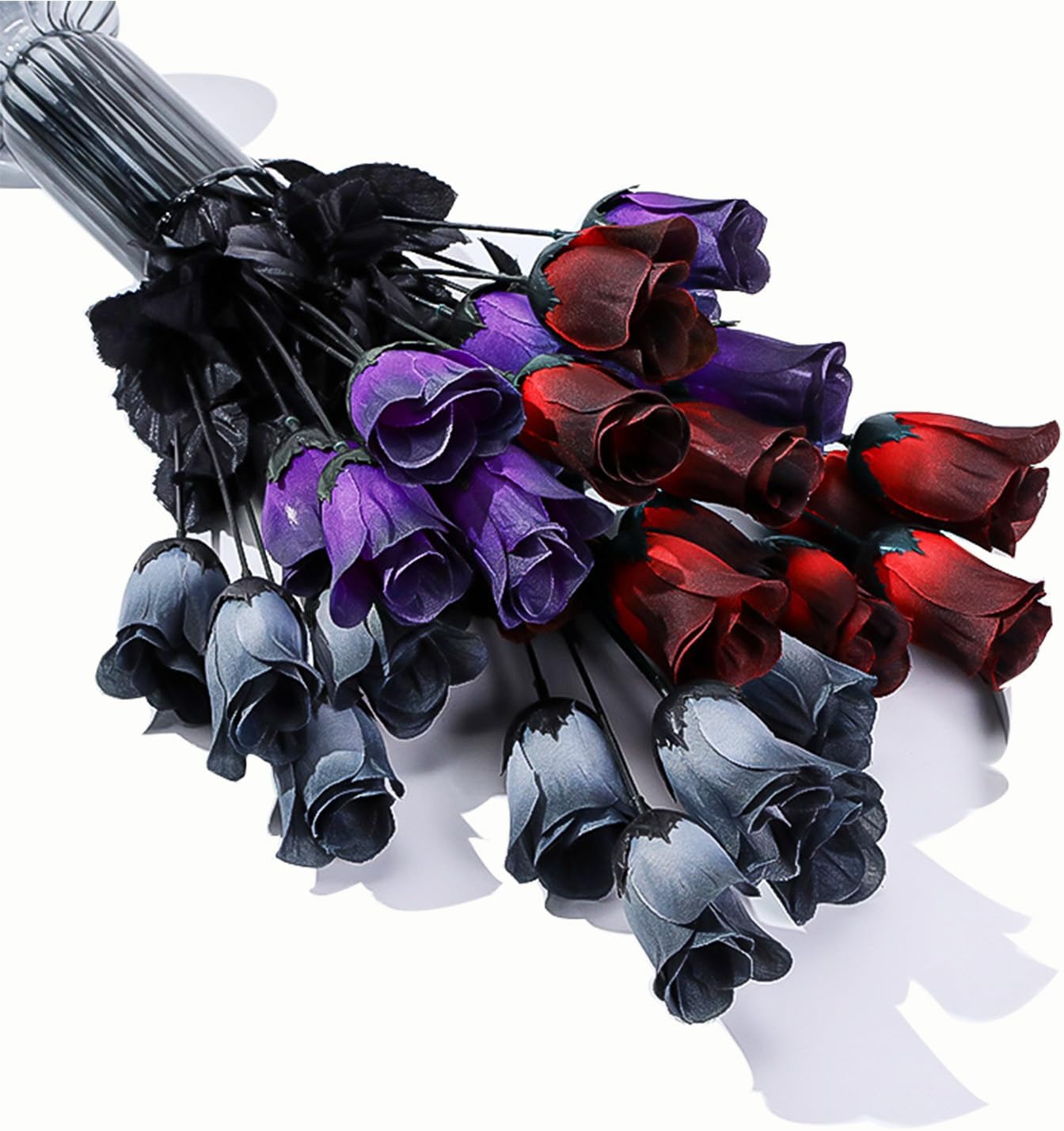 Red Black Artificial Roses Purple Silk Flowers 9 Bundles 45 Head Roses for Halloween Home Vase Wedding Patry Decoration Indoor Outdoors