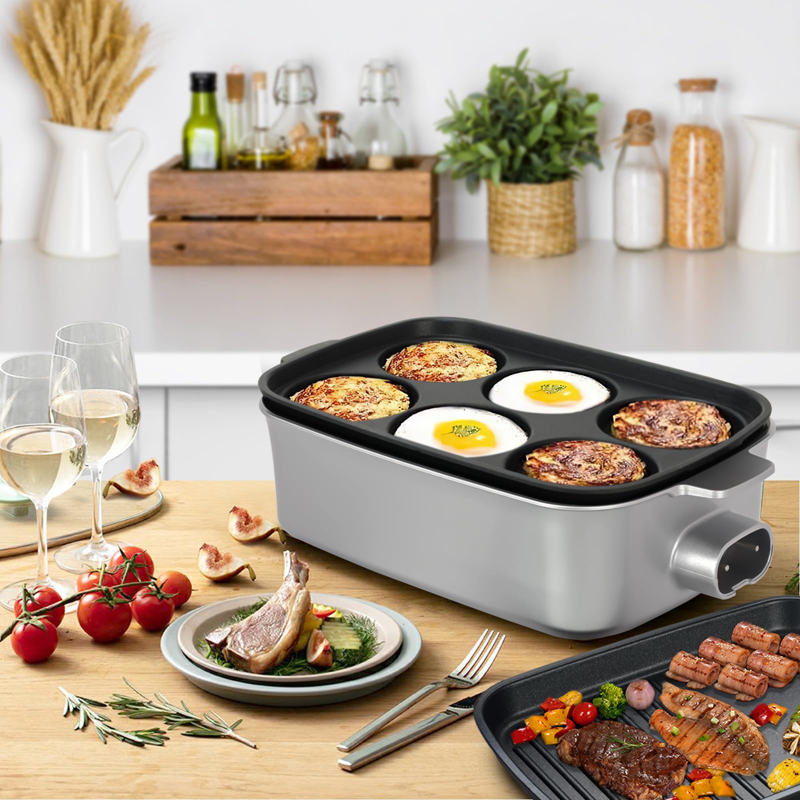 AEWHALE 3-in-1 Multifunctionele Pan Elektrische Grill, Elektrische Pan