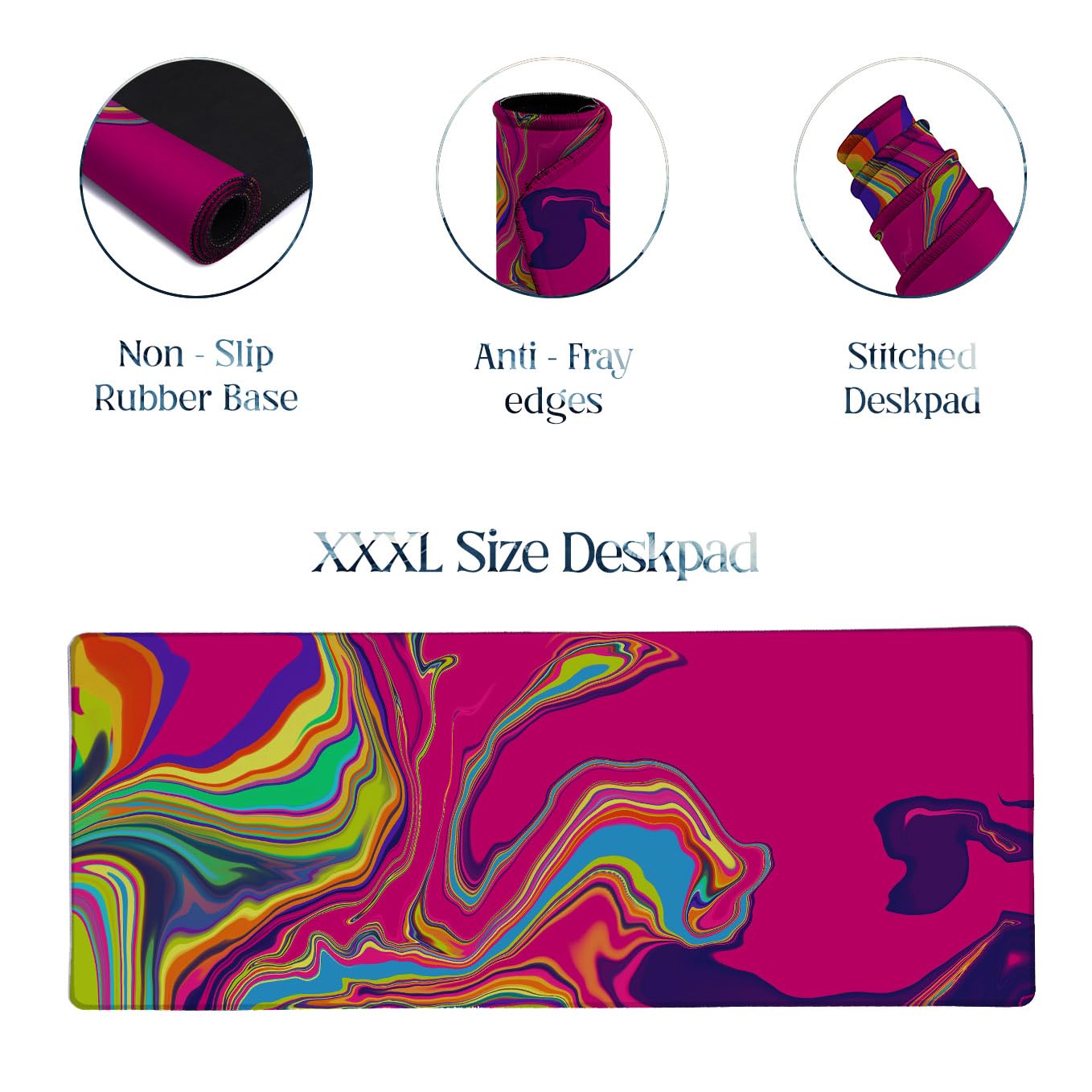 SoulAbiti Magenta Green Current Extended Desk Pad (36x14 Inch) - Fluid Art XXL Mouse Pad - Non-Slip Rubber Base & Stitched Edges 2