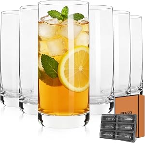 Highball Glasses Set of 6,13oz Clear Drinking Glass Cups for Mixed Drink Cocktail, Beer, Mojito, Water and Juice, Thick Tall Crystal Glassware for Kitchen, Restaurant, Home Bar and Parties