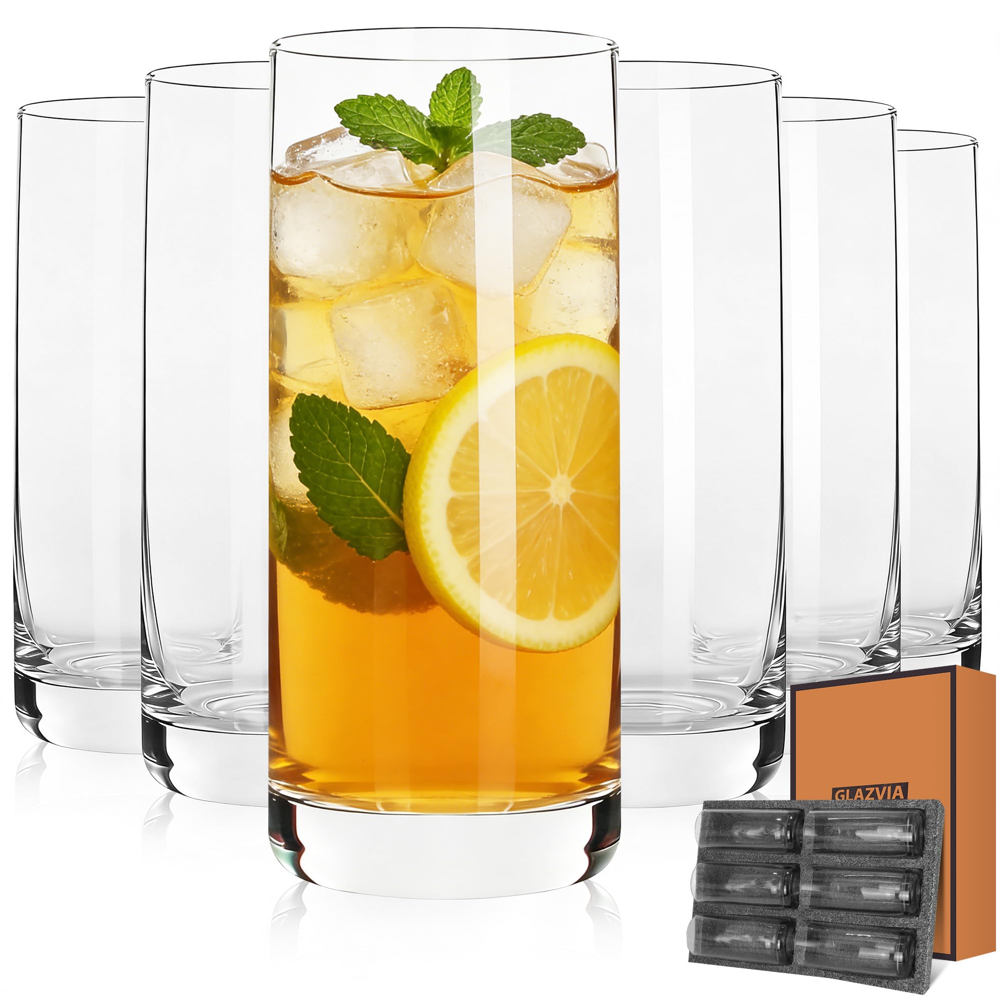 GLAZVIA Highball Glasses Set of 6, Clear Drinking Glass for Mixed Drink