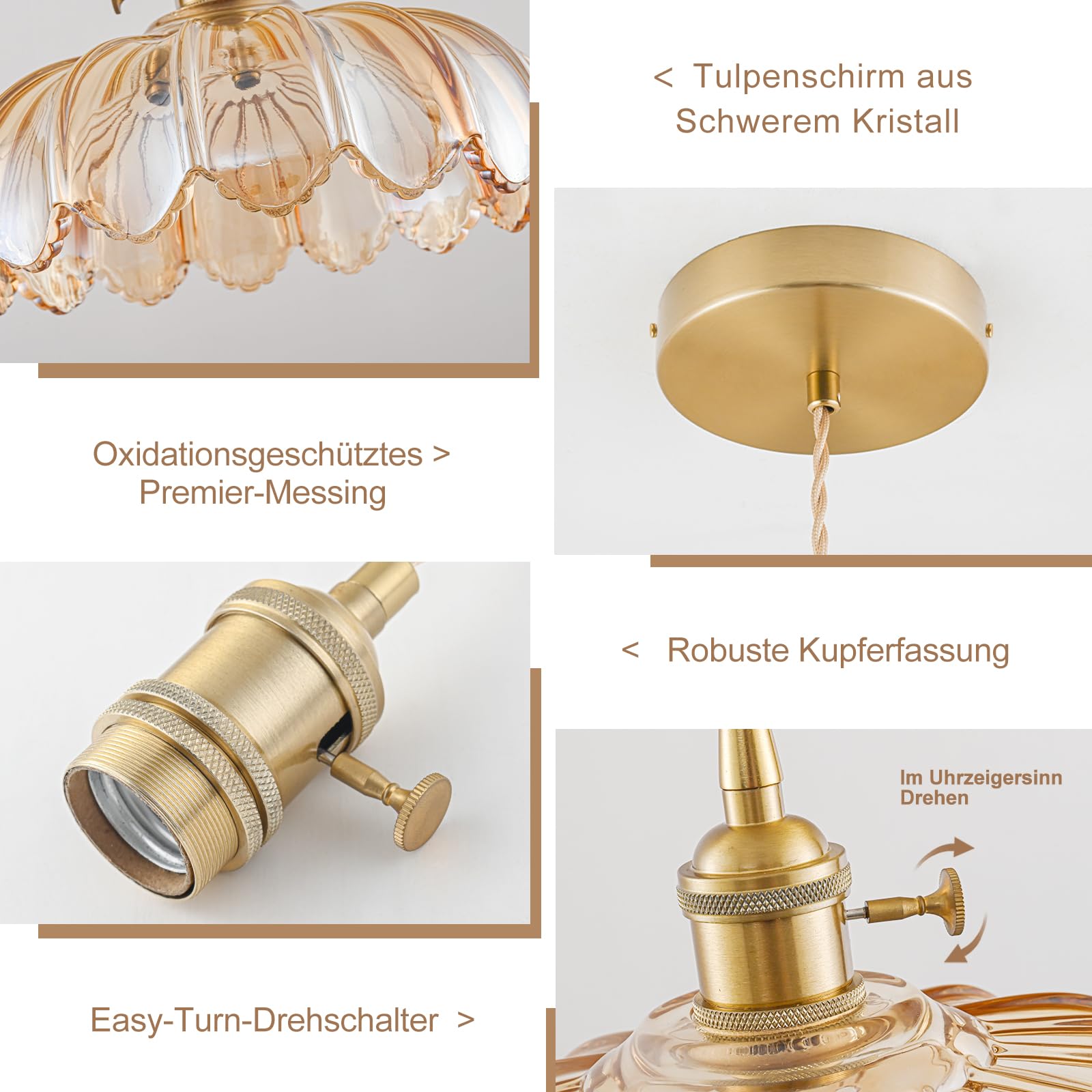 Glas-Hängelampe-Kücheninsel, Vintage-Hängeleuchte-Leuchte aus Messing, Verstellbare Bernsteinfarbene Küchen-Pendelleuchte-Deckenleuchte, Hängelampe Wohnzimmer, Leuchtmittel Nicht Enthalten