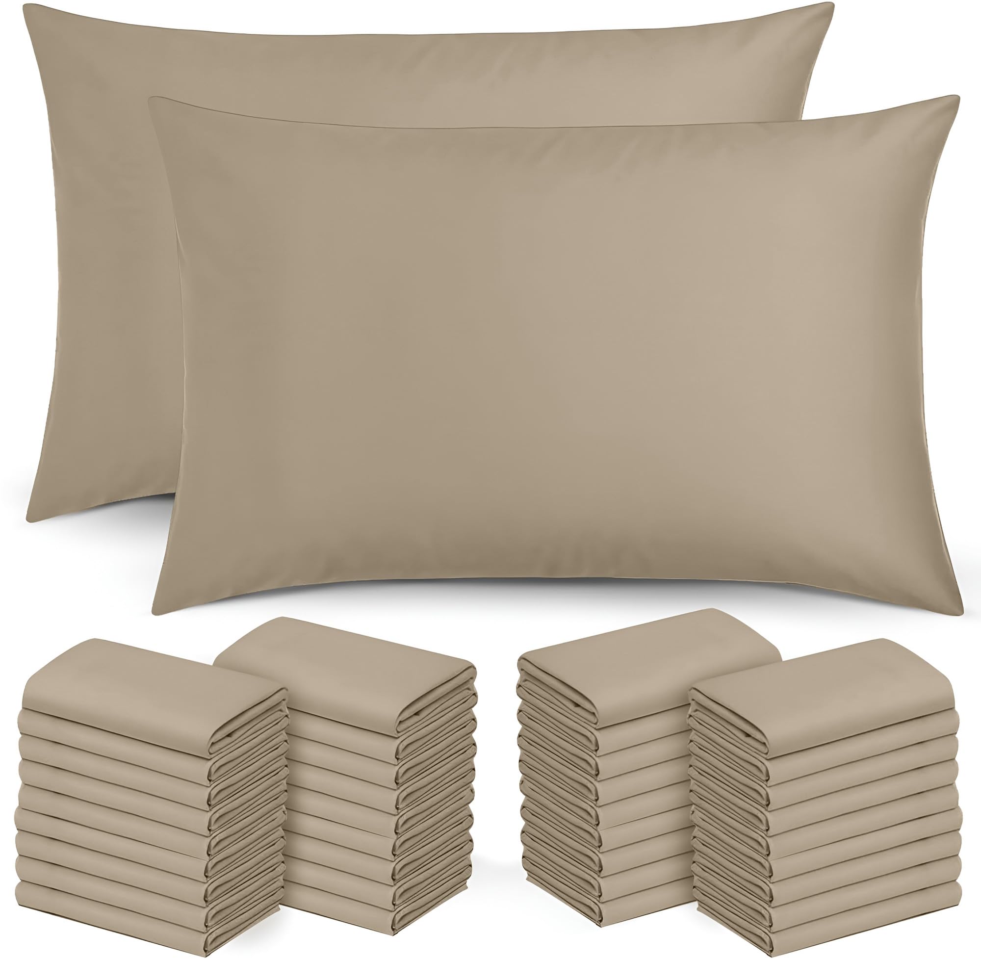 Moonlight Bedding Pillow Cases 50 Pack – Beige Pillowcases Envelope Closure Super Soft Brushed Microfiber Standard House Wife Pillow Covers, (50 X 75 CM — image 1