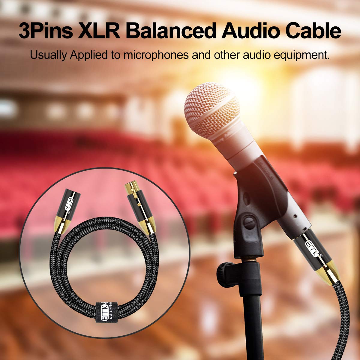 QWORK® 5 Stuks 5M Microfoonkabel, 3-pins Kabel XLR Mannelijk naar