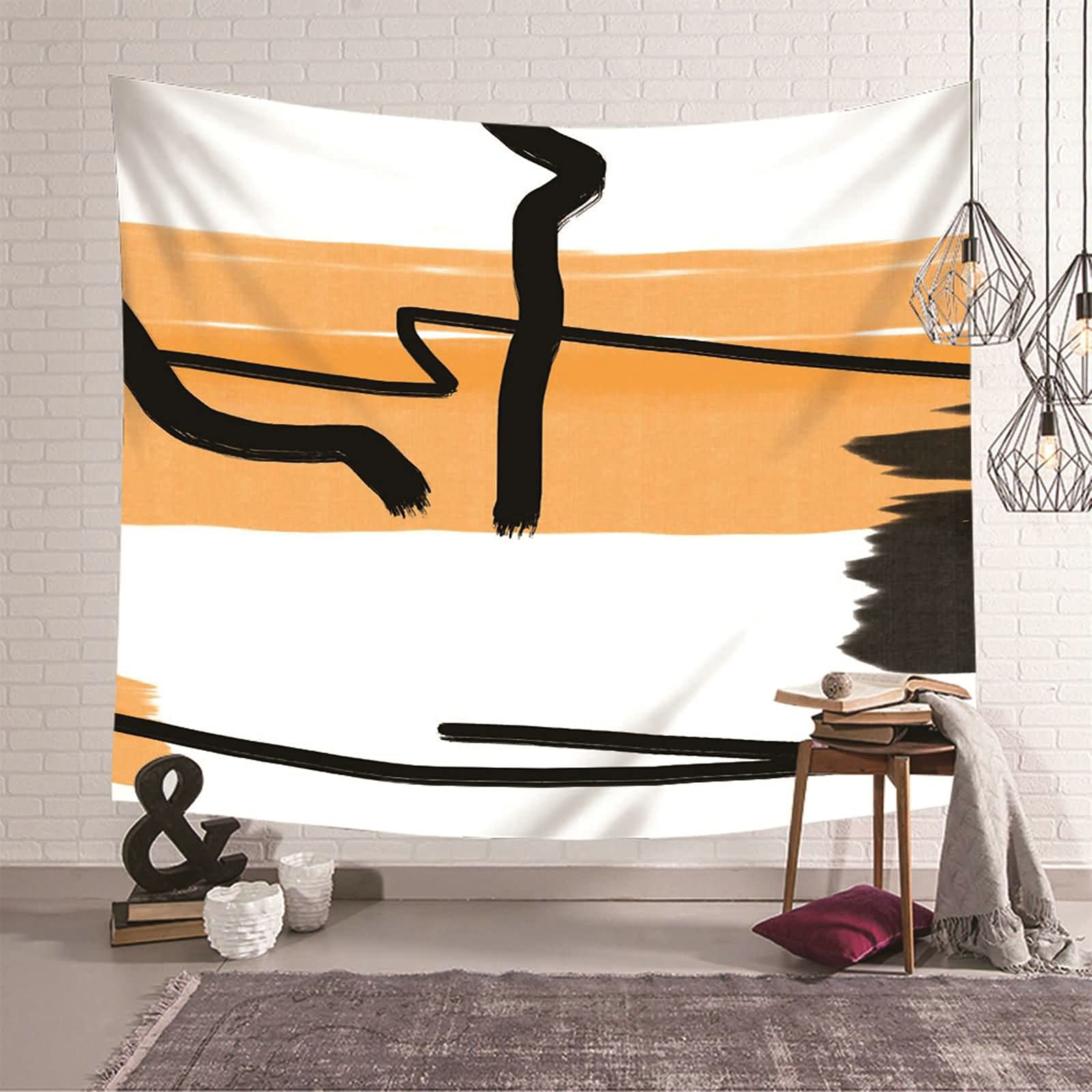 Tapiz de pared de salón KnSam 150x130 decorativo moderno en color negro y naranja