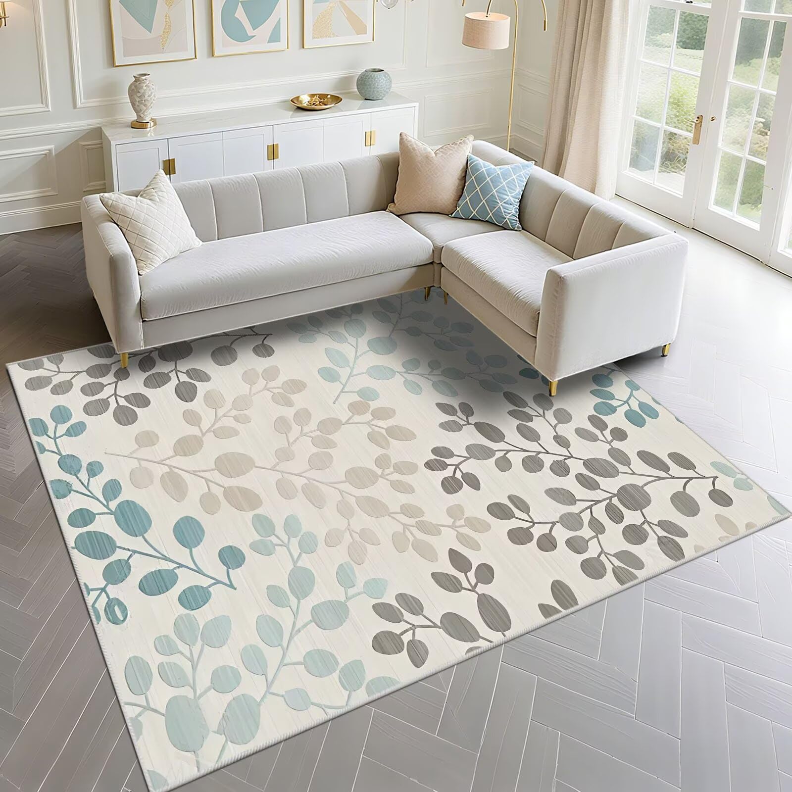 Tapis de chambre à coucher bleu grand format motif moderne 160x200