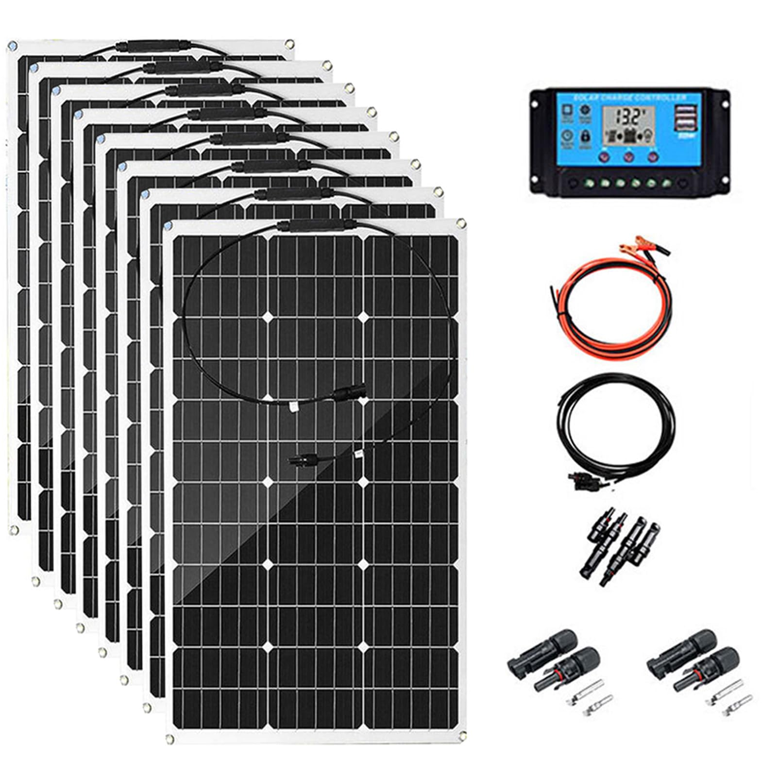 Kit Pannello Fotovoltaico Flessibile con Regolatore Solare 40A off-Grid Pannello Solare Monocristallino Modulo Solare Flessibile con Cavo Ricarica per Camper Auto Balcone 8 * 300W