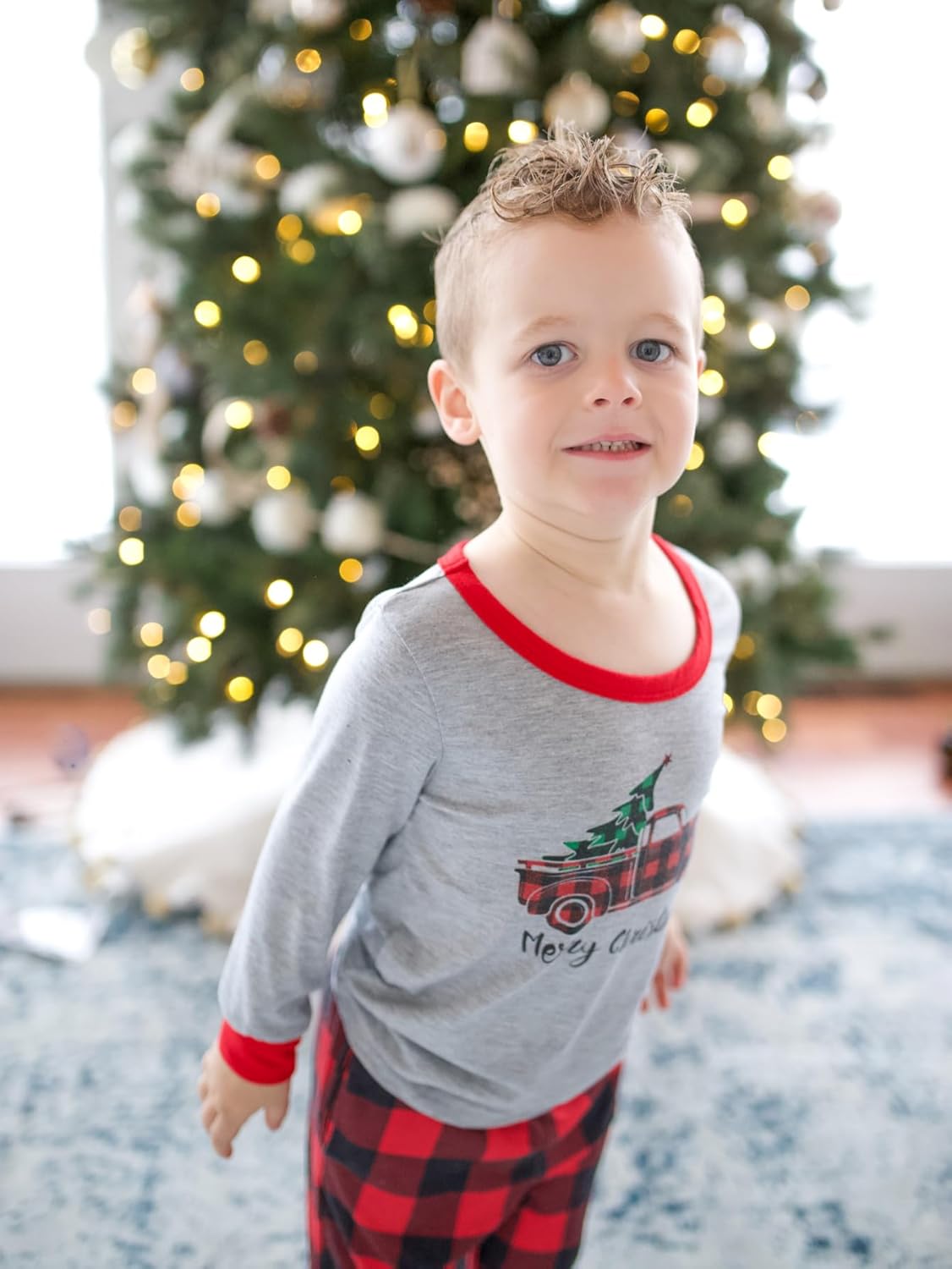 IFFEI Family Christmas Pajamas Matching Sets PJ's Sleepwear Printed Top and Plaid Pants with Pockets - Image 8