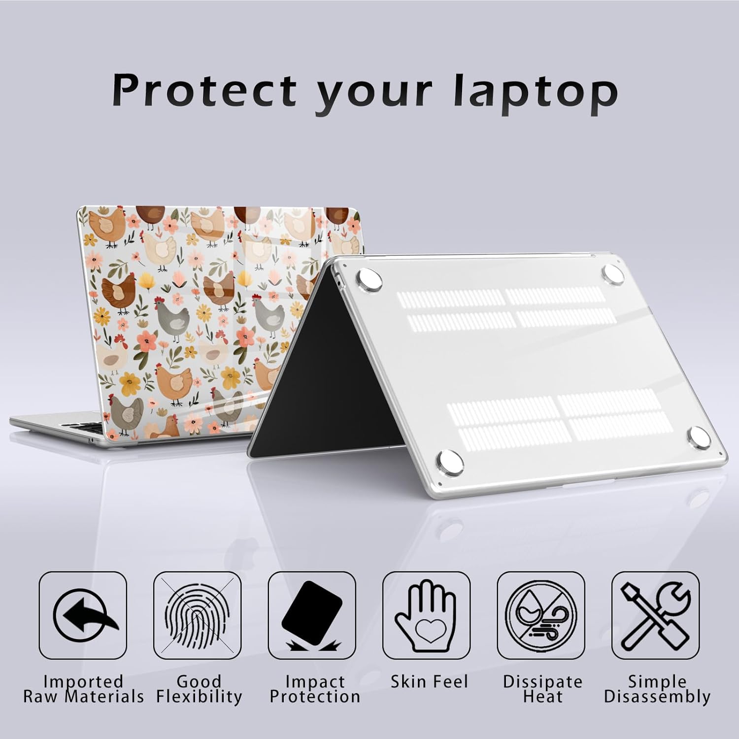 Compatible with MacBook Air 13 inch Case M1 A2337 A2179 A1932 2022 2021 2020 2019 Release, Cute Chicken Flower Protective Hard Shell Clear Cover for MacBook Air 13.3 inch