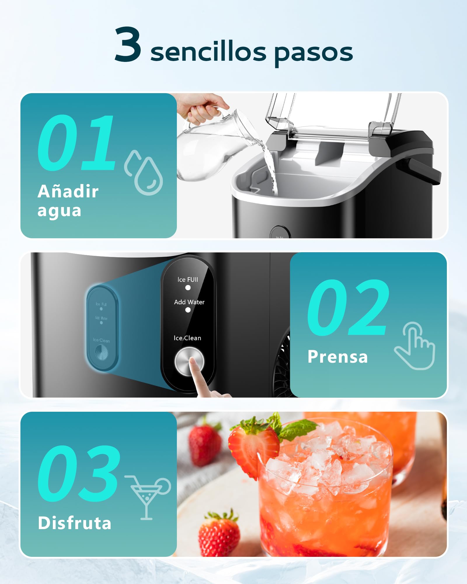 EUHOMY Máquina de cubitos de hielo, 15 kg/24h, fabricación en 6 minutos, máquina de hielo triturada, limpieza automática, 120 W, máquina de cubitos de hielo de mesa, sensor infrarrojo Negra