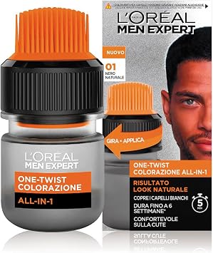 L'Or al Paris Men Expert Men's One-Twist All-in-One Colour Natural Result, Easy and Quick Application, Natural Black 01